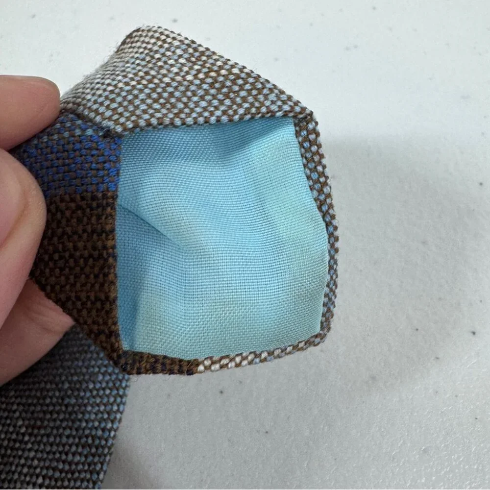 Madawaska Weavers Wool Striped Brown and Blue Men's Tie Vintage Handmade Canada